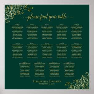 Póster 14 Tabla de asientos de Boda verde esmeralda