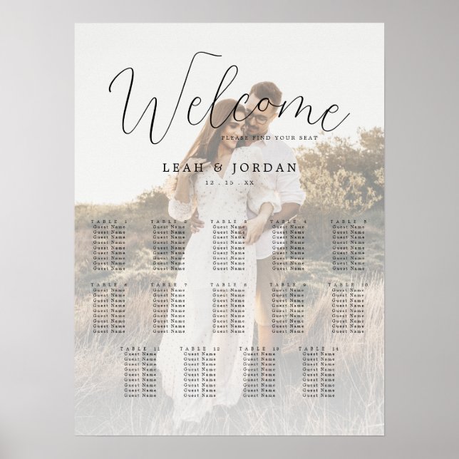 Póster 14 Tablas Caligrafía Cuadro de asientos de Bodas f (Frente)