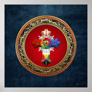 Póster [150] Cruz Rosy (Croix Rosa) sobre rojo y oro