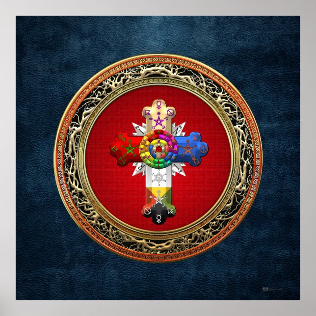 Póster [150] Cruz Rosy (Croix Rosa) sobre rojo y oro (Frente)