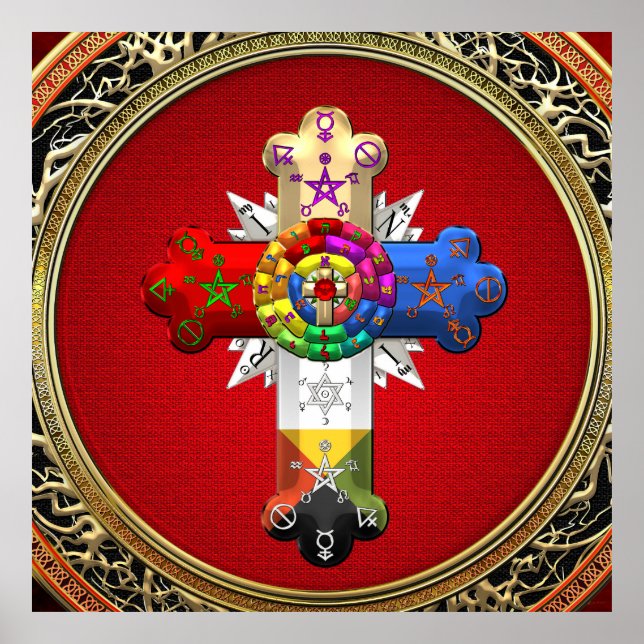 Póster [150] Cruz Rosy (Croix Rosa) sobre rojo y oro (Frente)