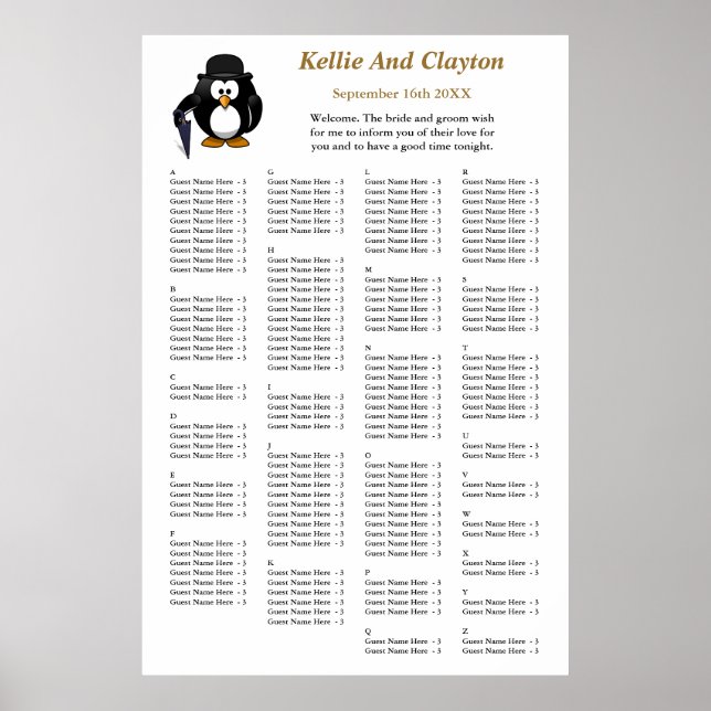Póster 150 Gráfica divertida de asientos del Boda Penguin (Frente)