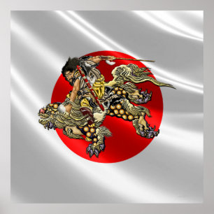 Póster [150] Hokusai - Shoki Riding Shishi Lion