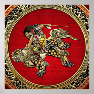 Póster [150] Hokusai - Shoki Riding Shishi Lion