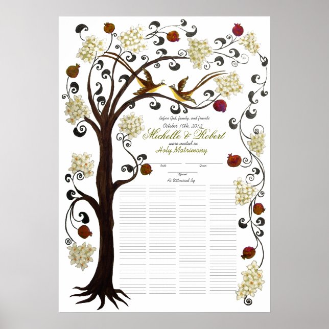 Póster 150 invitados - Ivory Tree of Life Quaker 28 "x20" (Frente)