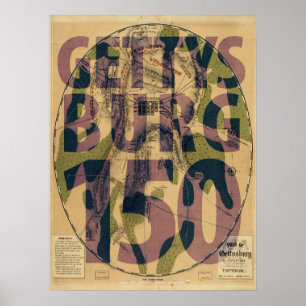 Póster 150o poster del mapa del aniversario de Gettysburg
