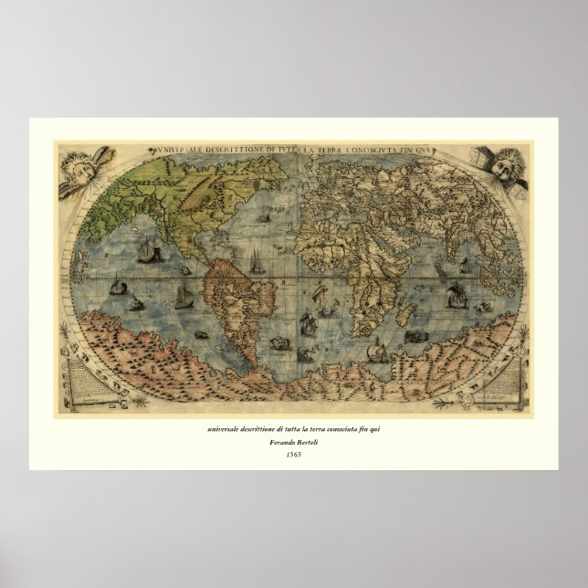 Póster 1565 Ferando Berteli (Fernando Bertelli) World Map (Frente)