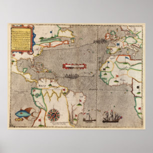 Póster 1589 viaje de las Antillas de sir Francis Drake