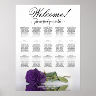 Póster 15 Tabla de asientos de Rosas reales Bodas púrpura