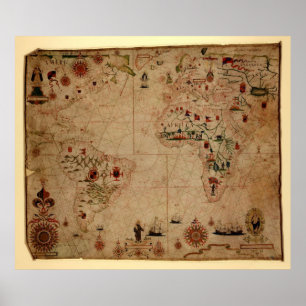 Póster 1633 Gráfico de Portolan Océano Atlántico - Pashal