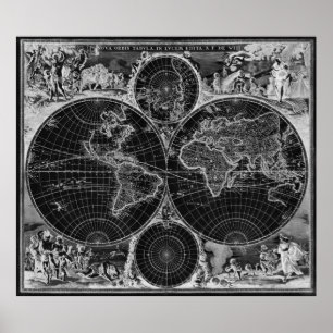 Póster 1670) lo contrario blanco y negro del mapa del