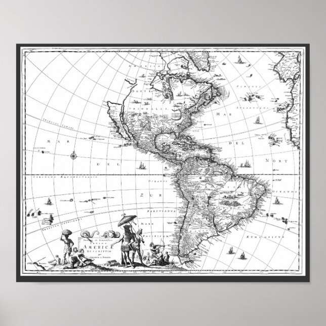 Póster 1671 Map Totius Americae Descriptio (Frente)