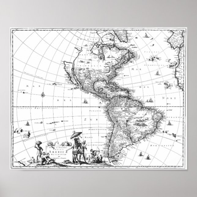 Póster 1671 Mapa Totius Americae Descriptio (Frente)