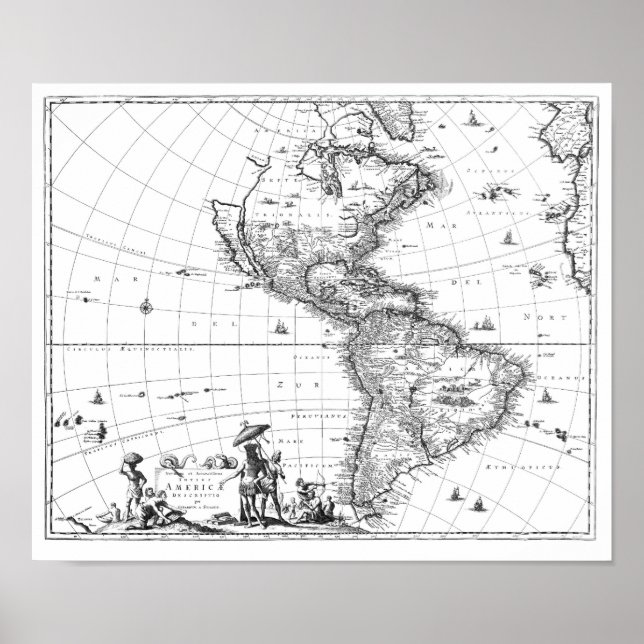 Póster 1671 Mapa Totius Americae Descriptio (Frente)