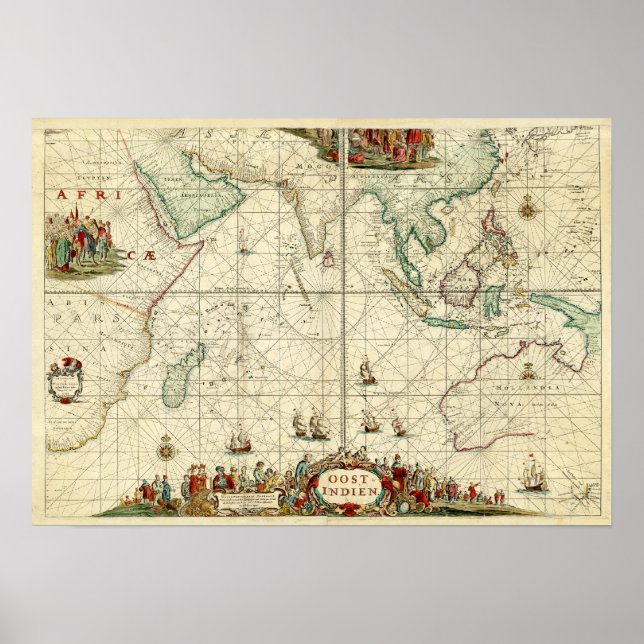 Póster 1690 Sea Chart de la Compañía Holandesa de la Indi (Frente)