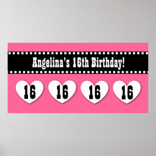 Póster 16.º cumpleaños Personalizado de carteles de coraz
