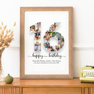 Póster 16.º Poster de Collage de fotos de cumpleaños