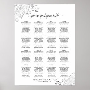 Póster 16 Tabla de asientos Boda de encaje plateado de me