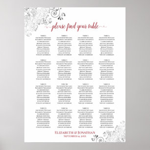 Póster 16 Tabla de asientos Boda de la taberna Blanco y R