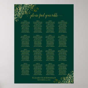 Póster 16 Tabla de asientos de Boda verde esmeralda