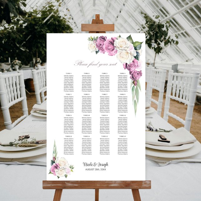 Póster 16 Tabla De Asientos Florales De Rosa Blanca Rosa (Subido por el creador)