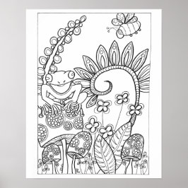 Póster 16"x 20" Pequeña rana con flores de fantasía