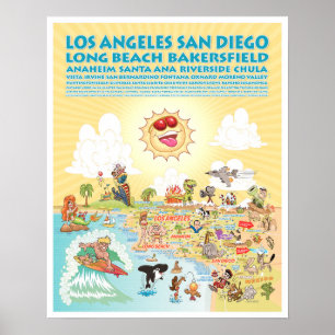 Póster 16x20 Southern California Cities Poster