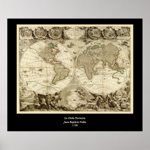 Póster 1708 World Map by Jean Baptiste Nolin