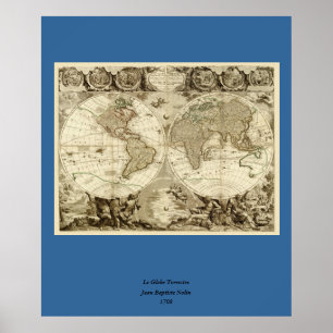 Póster 1708 World Map by Jean Baptiste Nolin