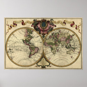 Póster "1720 Guillaume deLisle" Olde Poster de Mapa Mundi