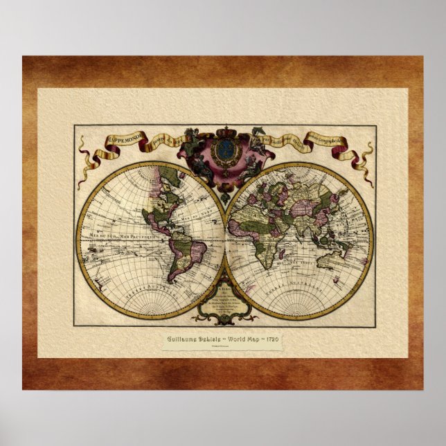 Póster "1720 Guillaume DeLisle" Olde World Map Poster (Frente)