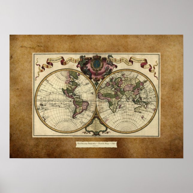 Póster "1720 Guillaume DeLisle" Olde World Map Poster (Frente)