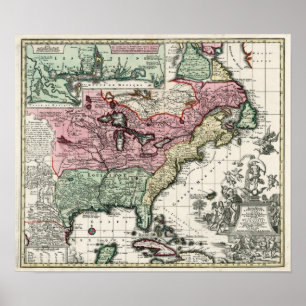 Póster 1720 Map of the Colonies of North America
