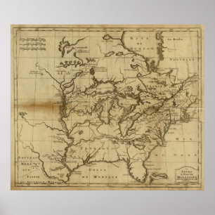 Póster 1737 Mapa Valle del río Misisipi y el este de EE.U