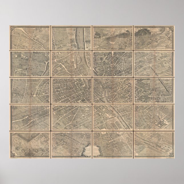 Póster 1739 Vista y Mapa turco de París Francia Bretez (Frente)
