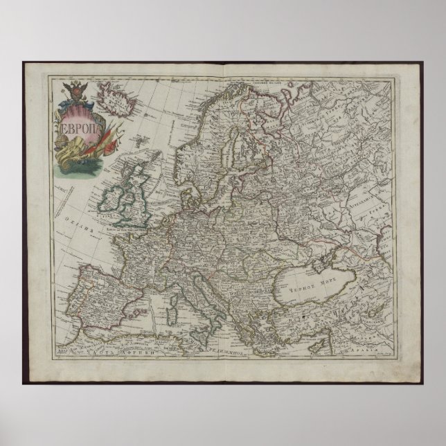 Póster 1745 Russian Academy Map of Europe (Frente)
