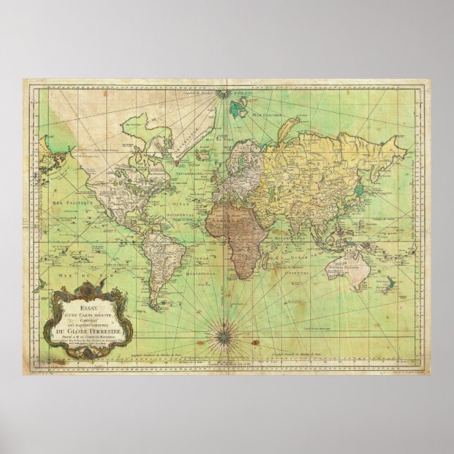 Póster 1778 Gráfico o Mapa Náutico de Bellin del Mundo (Frente)