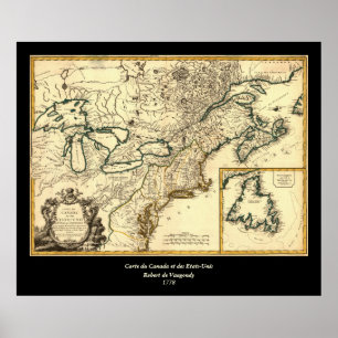Póster 1778 Map of Canada and the United States