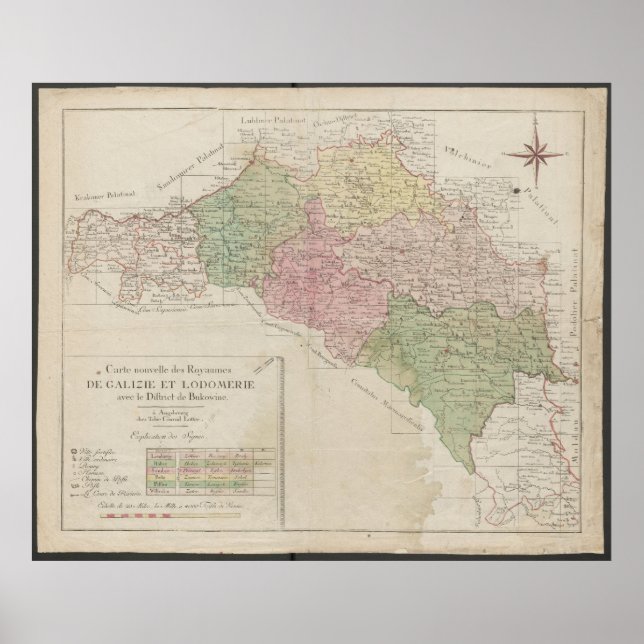 Póster 1780 Map of the Kingdoms of Galicia and Lodomeria  (Frente)