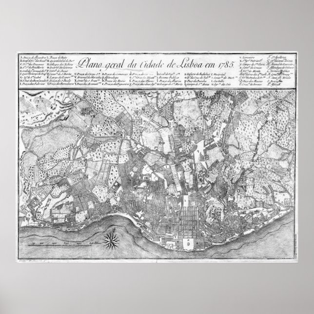 Póster 1785 Map of Lisbon (Frente)