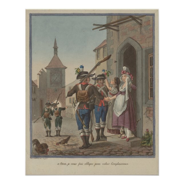 Póster 1793 Basel Victorian Swiss Ladies Soldier Art (Anverso)