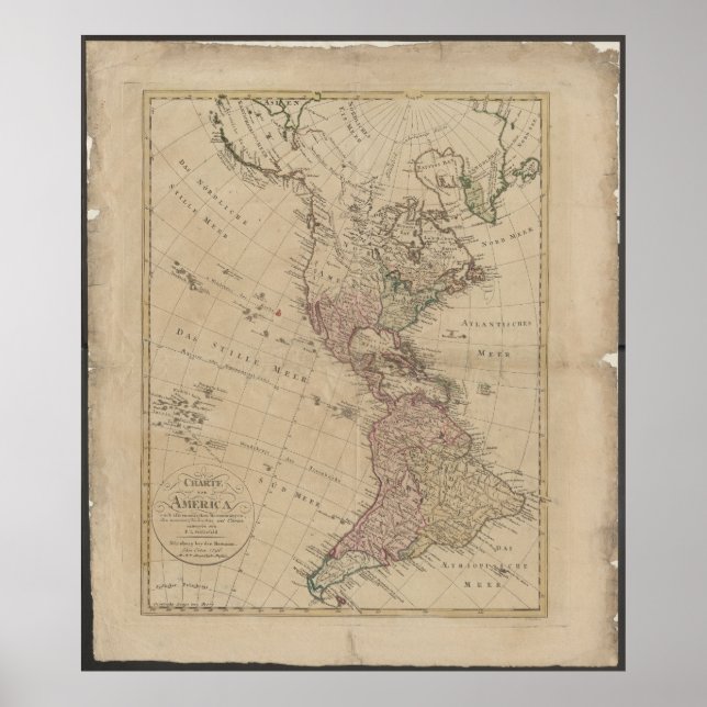 Póster 1796 North & South America Map from Germany (Frente)