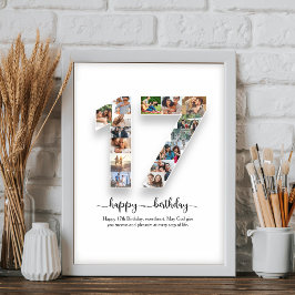 Póster 17.º Poster de Collage de fotos de cumpleaños