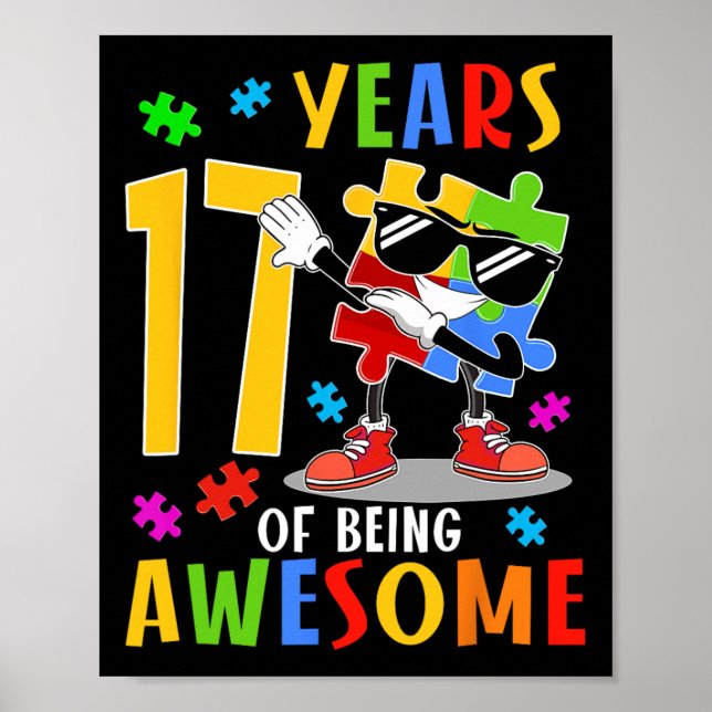Póster 17 Años De Ser Increíble Cumpleaños Dabbing Autism (Frente)