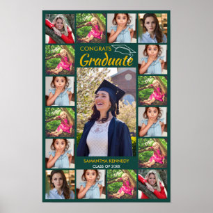 Póster 17 Collage de Fotos Felicidades Graduado 2026 Verd