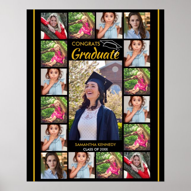 Póster 17 Collages de fotos de plantilla de graduados 20X (Frente)