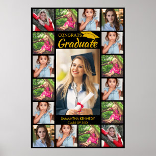 Póster 17 Felicitaciones De Collage de fotos Grad Black Y