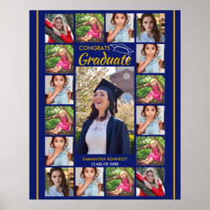 Póster 17 Fotos Collage Felicidades Graduado 2026 Azul Ma