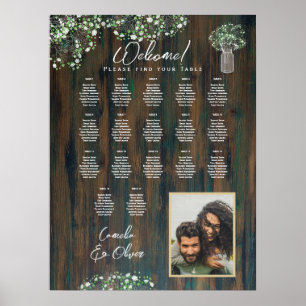 Póster 17 Mesa Madera Rústica Gypsophila Fotografía de la