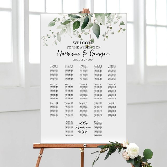 Póster 17 mesas verde elegante carta de asientos de boda (Subido por el creador)